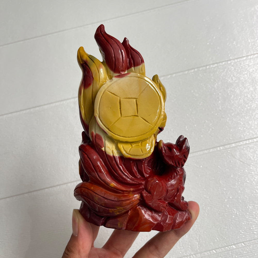 Unique,A Slightly Imperfect Natural Crystal Mookaite Nine-Tailed Fox Carving