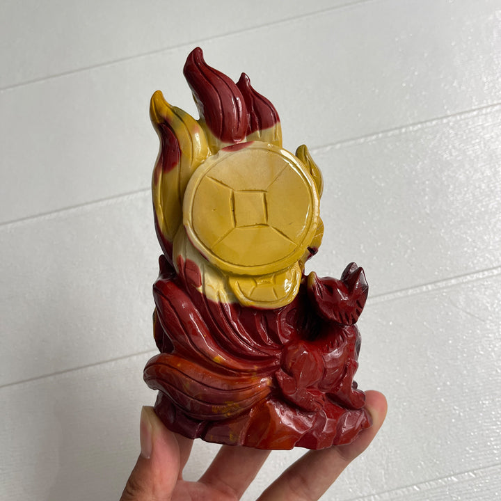 Unique,A Slightly Imperfect Natural Crystal Mookaite Nine-Tailed Fox Carving