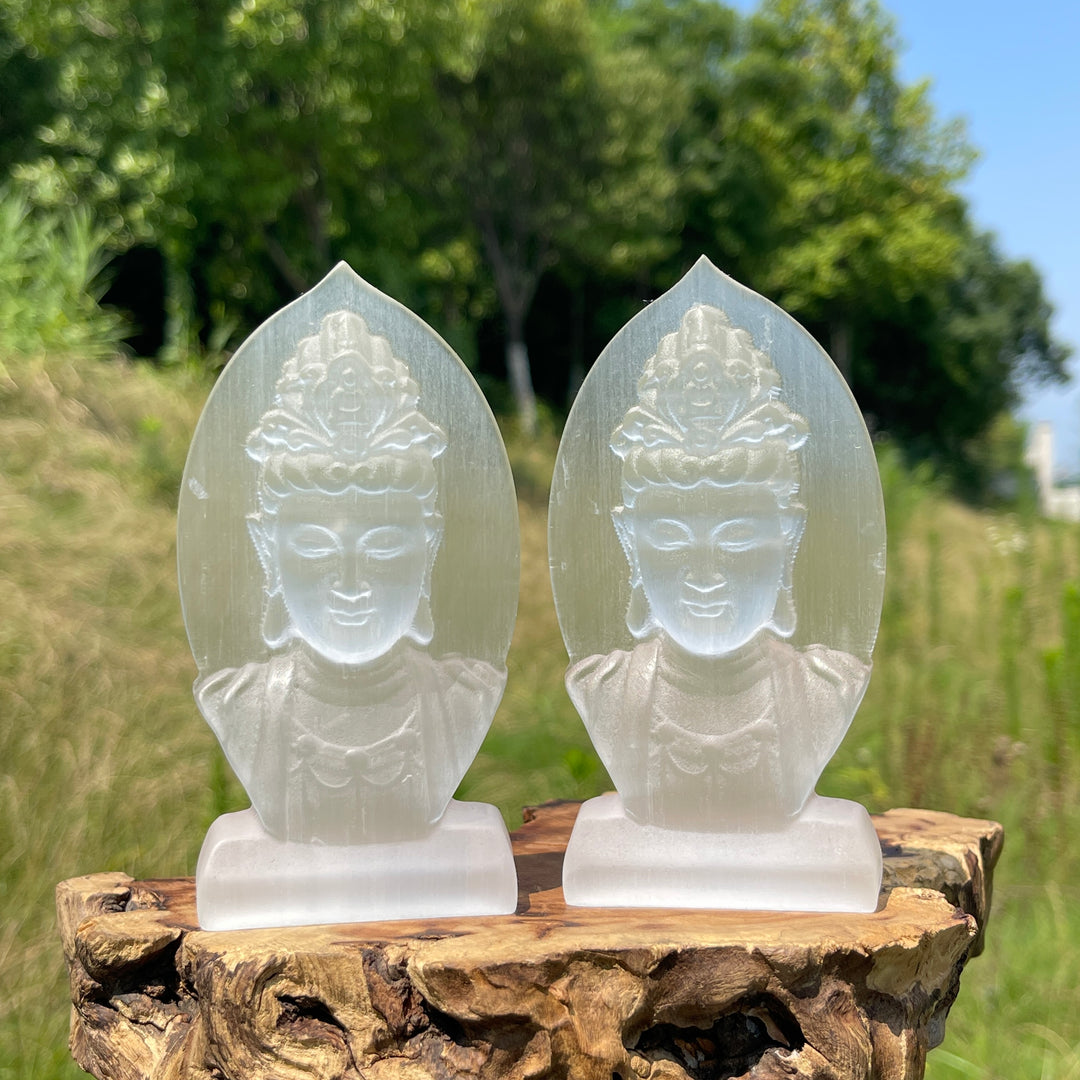 Natural Crystal Selenite Kwan Yin Bust Carving