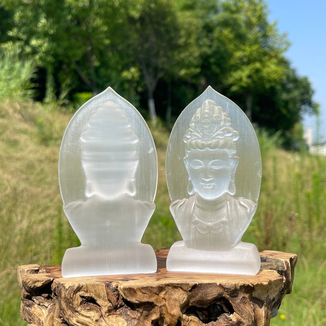 Natural Crystal Selenite Kwan Yin Bust Carving