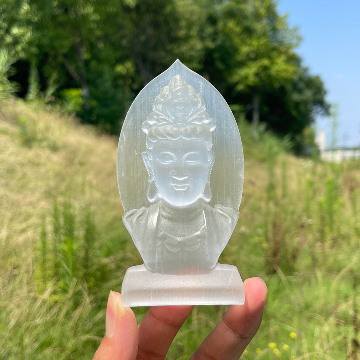 Natural Crystal Selenite Kwan Yin Bust Carving