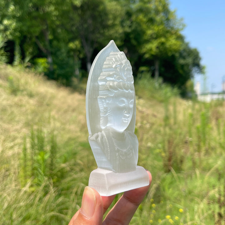 Natural Crystal Selenite Kwan Yin Bust Carving