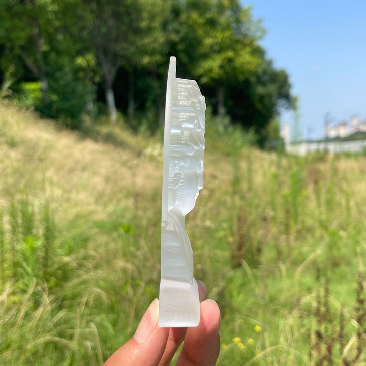 Natural Crystal Selenite Kwan Yin Bust Carving
