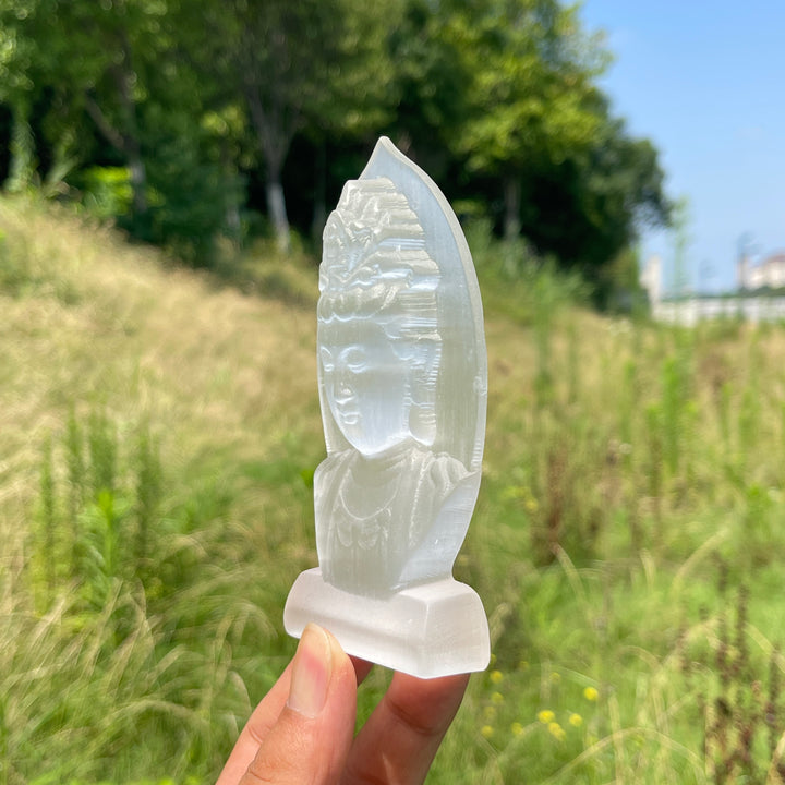 Natural Crystal Selenite Kwan Yin Bust Carving