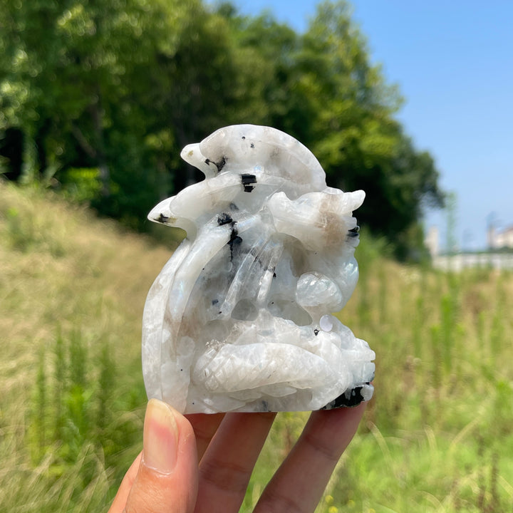 Unique,A Slightly Imperfect Natural Crystal Rainbow Moonstone Flying Dragon Carving