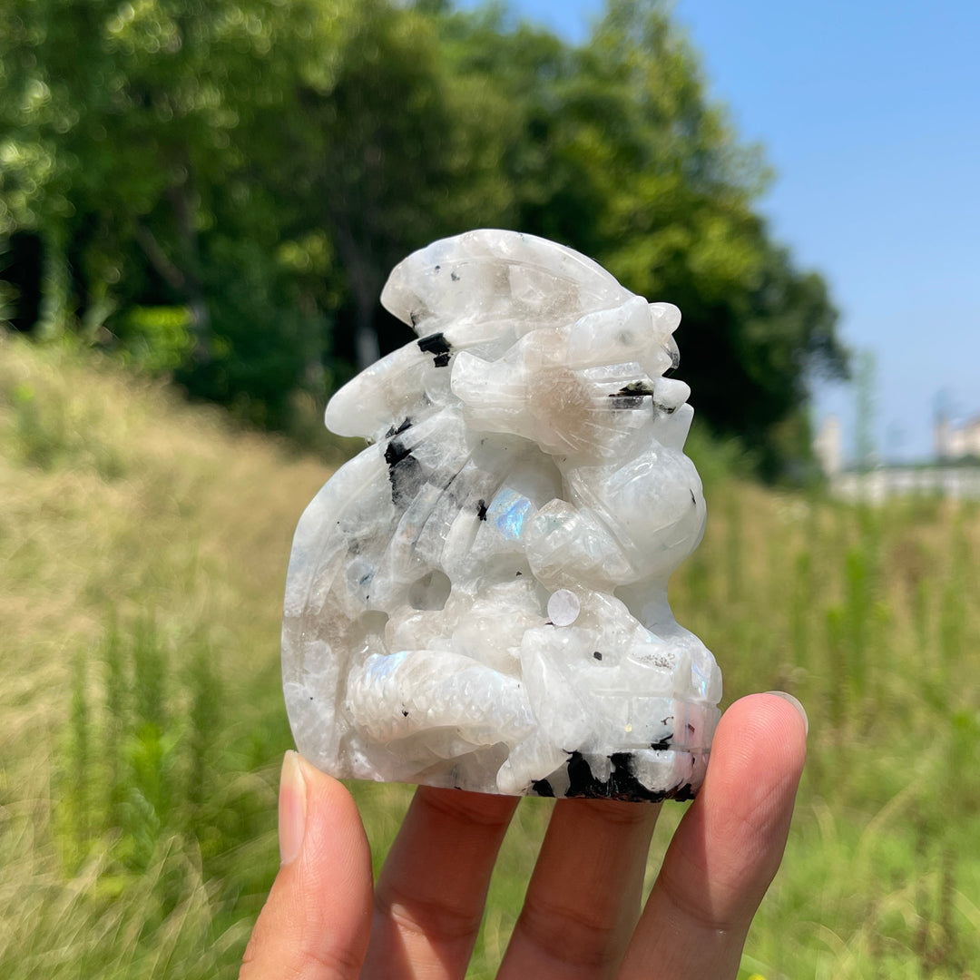 Unique,A Slightly Imperfect Natural Crystal Rainbow Moonstone Flying Dragon Carving