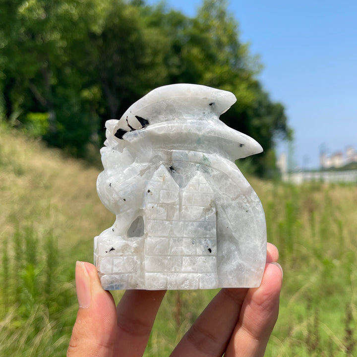 Unique,A Slightly Imperfect Natural Crystal Rainbow Moonstone Flying Dragon Carving