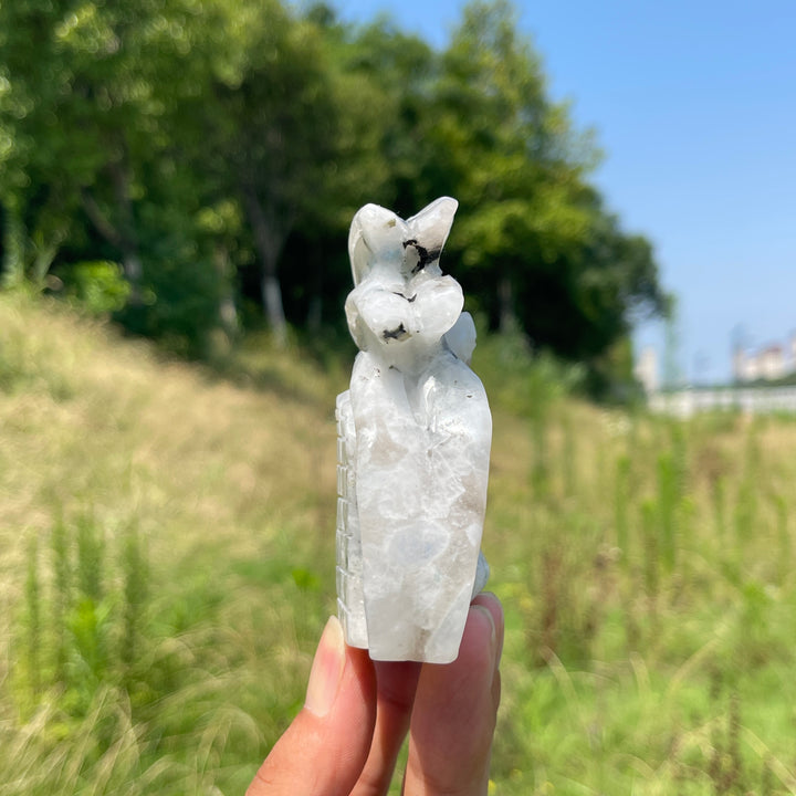 Unique,A Slightly Imperfect Natural Crystal Rainbow Moonstone Flying Dragon Carving