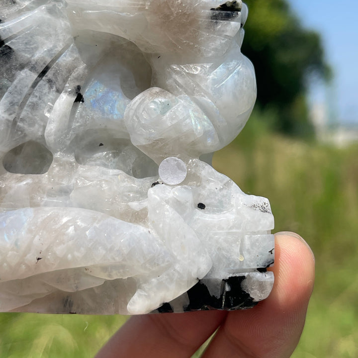 Unique,A Slightly Imperfect Natural Crystal Rainbow Moonstone Flying Dragon Carving