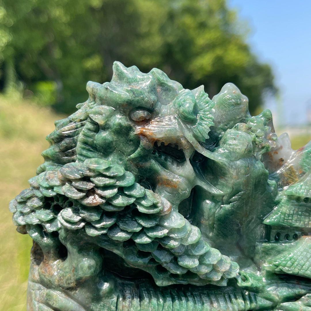 Unique,Natural Crystal Exquisite African Green Jade Mountain Landscape Carving