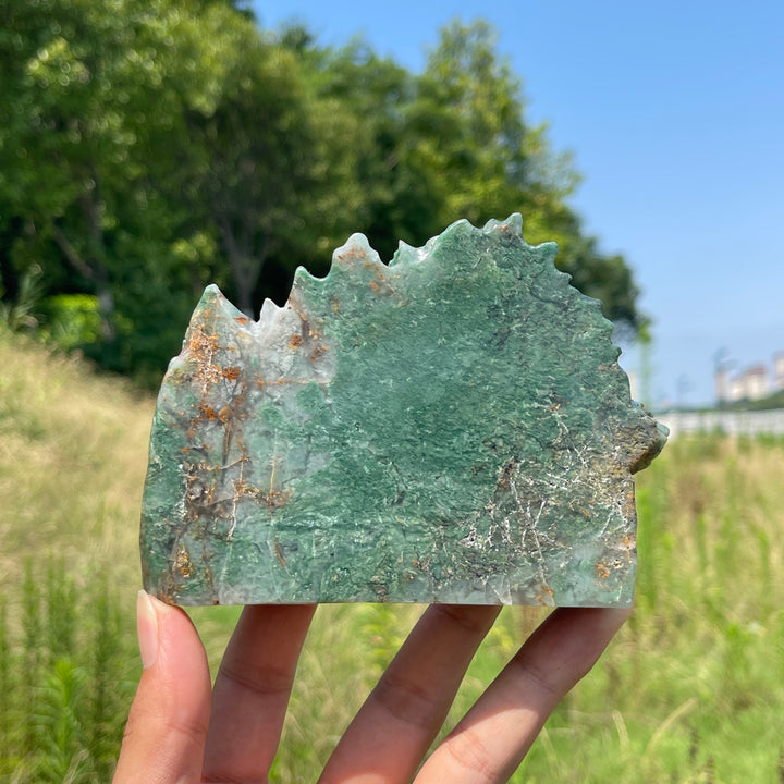 Unique,Natural Crystal Exquisite African Green Jade Mountain Landscape Carving