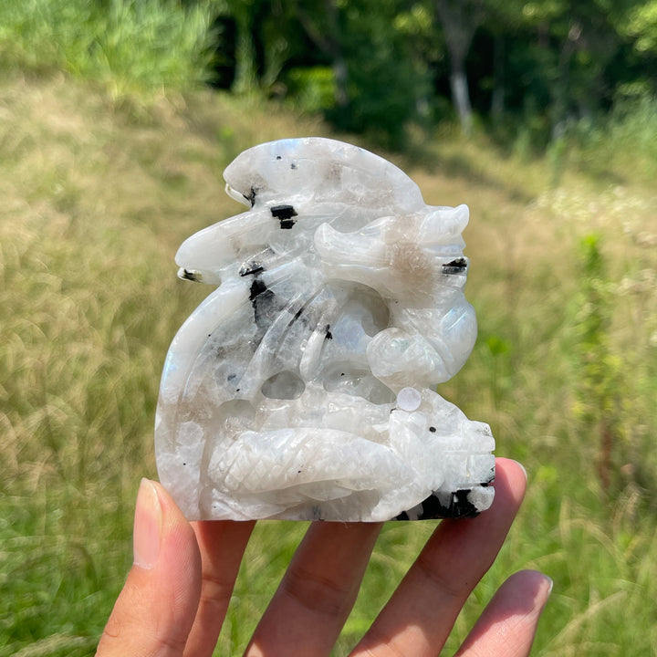 Unique,A Slightly Imperfect Natural Crystal Rainbow Moonstone Flying Dragon Carving