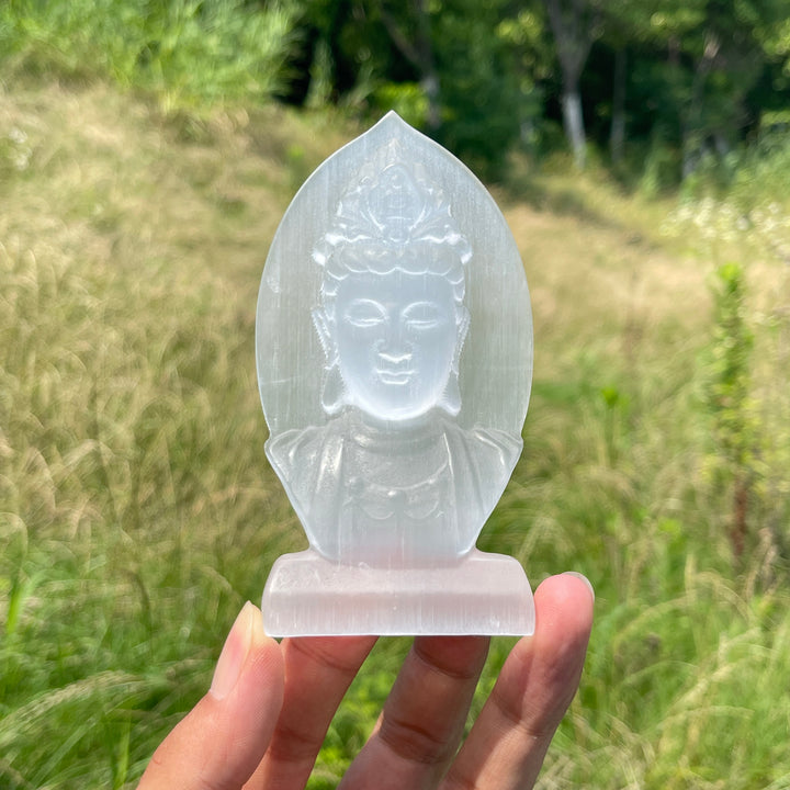 Natural Crystal Selenite Kwan Yin Bust Carving