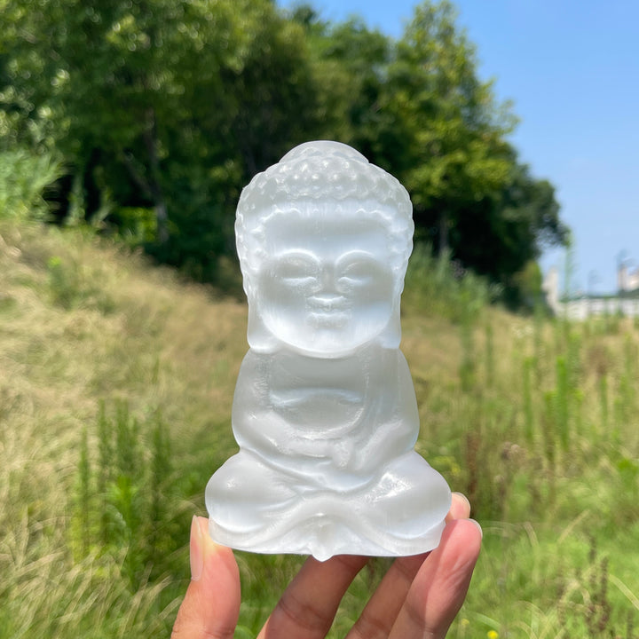 Unique,Natural Crystal Selenite Baby Buddha Carving