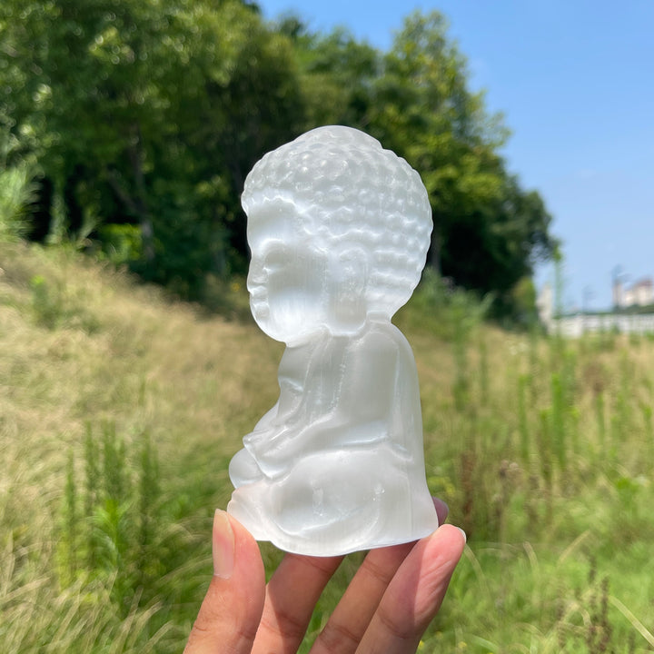 Unique,Natural Crystal Selenite Baby Buddha Carving