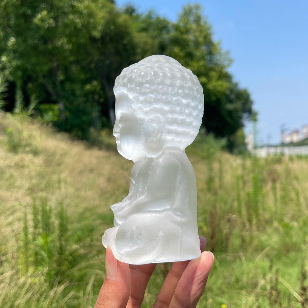 Unique,Natural Crystal Selenite Baby Buddha Carving