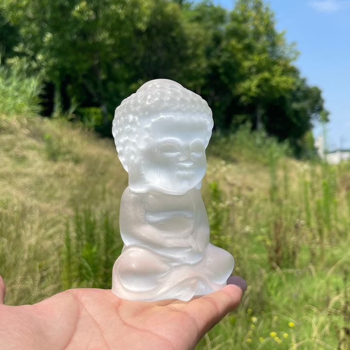 Unique,Natural Crystal Selenite Baby Buddha Carving
