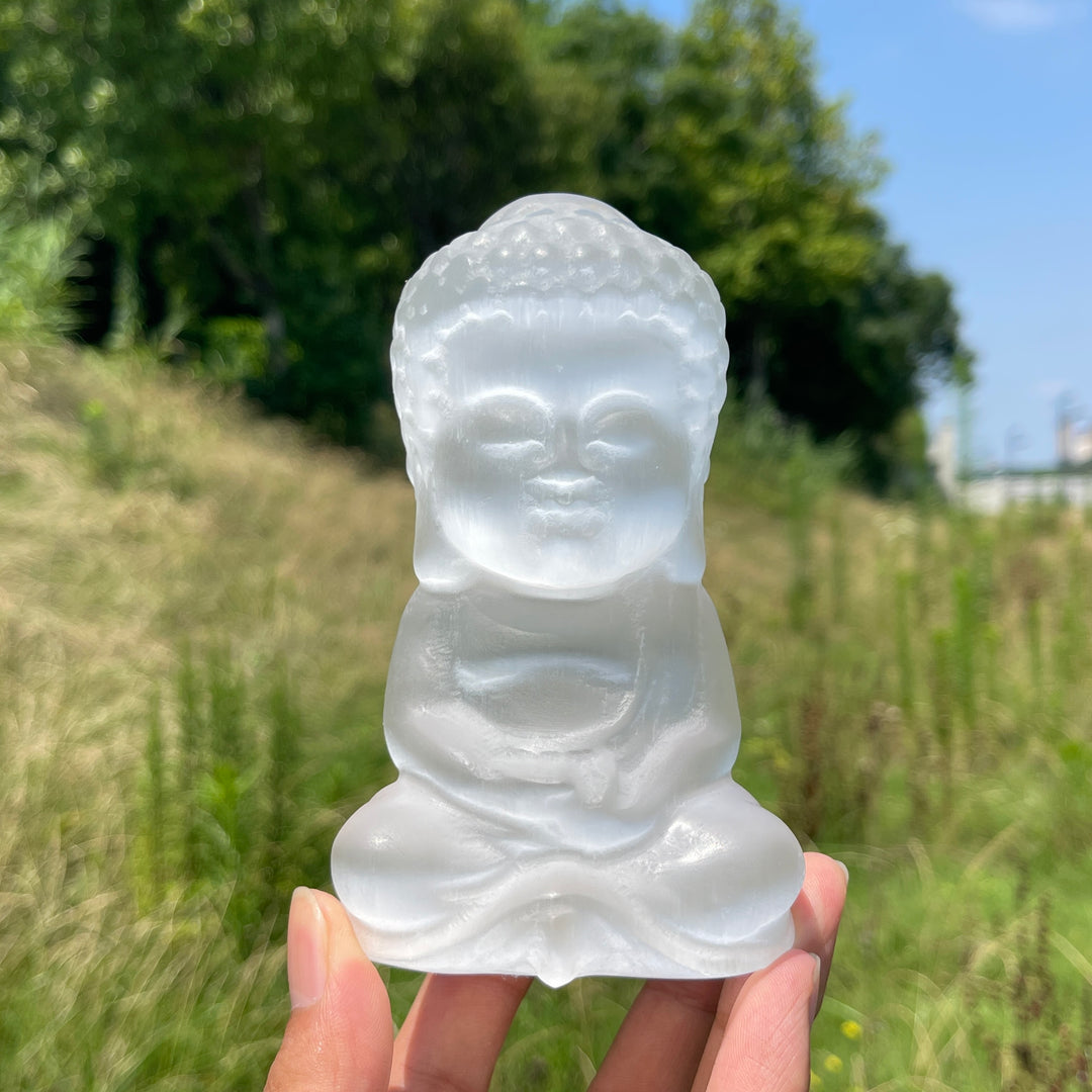 Unique,Natural Crystal Selenite Baby Buddha Carving