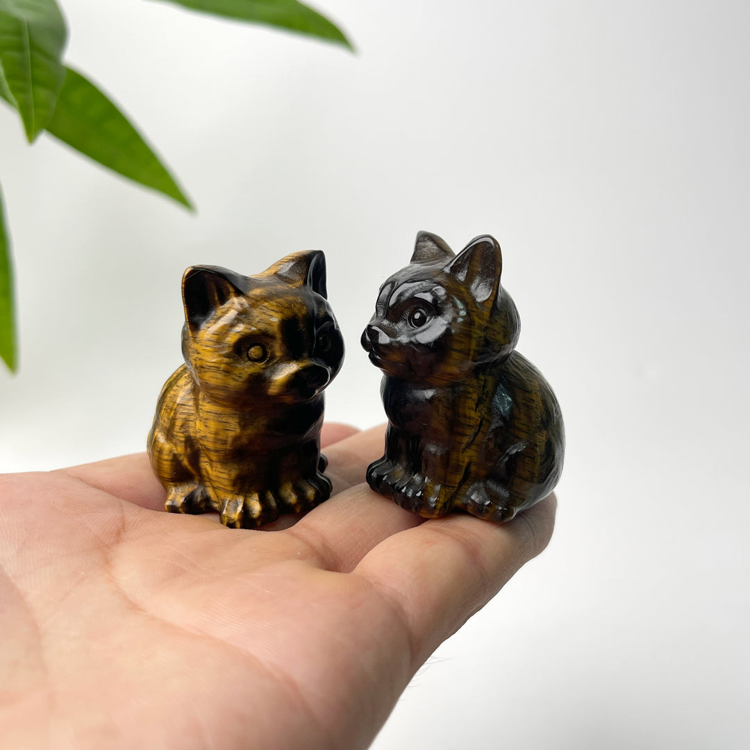 Natural Crystal Carved Tiger Eye Sitting Cat
