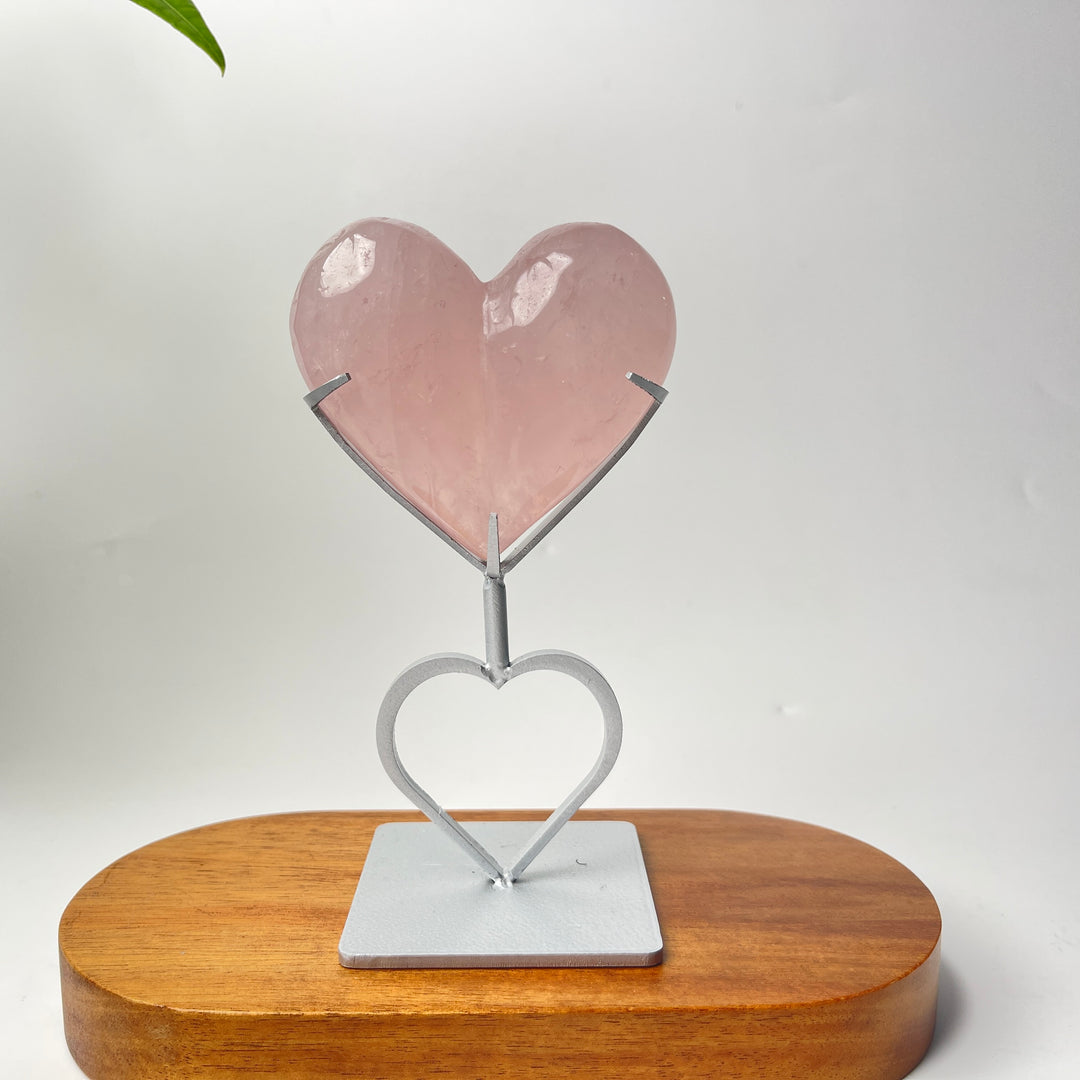 Unique,Natural Crystal Rose Quartz Heart With Stand