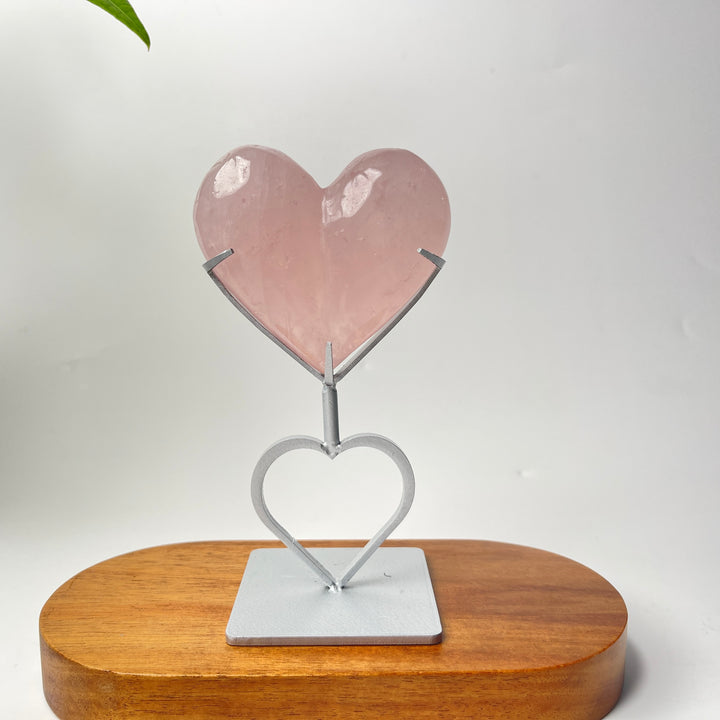 Unique,Natural Crystal Rose Quartz Heart With Stand