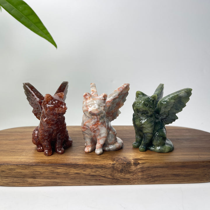Natural Crystal Winged Cat Carving