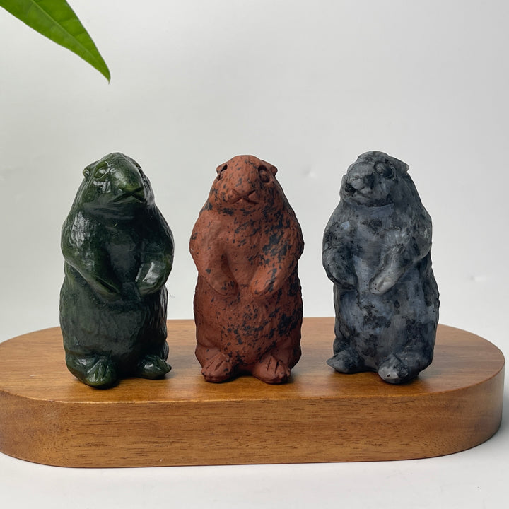Natural Crystal Standing Groundhog Carving