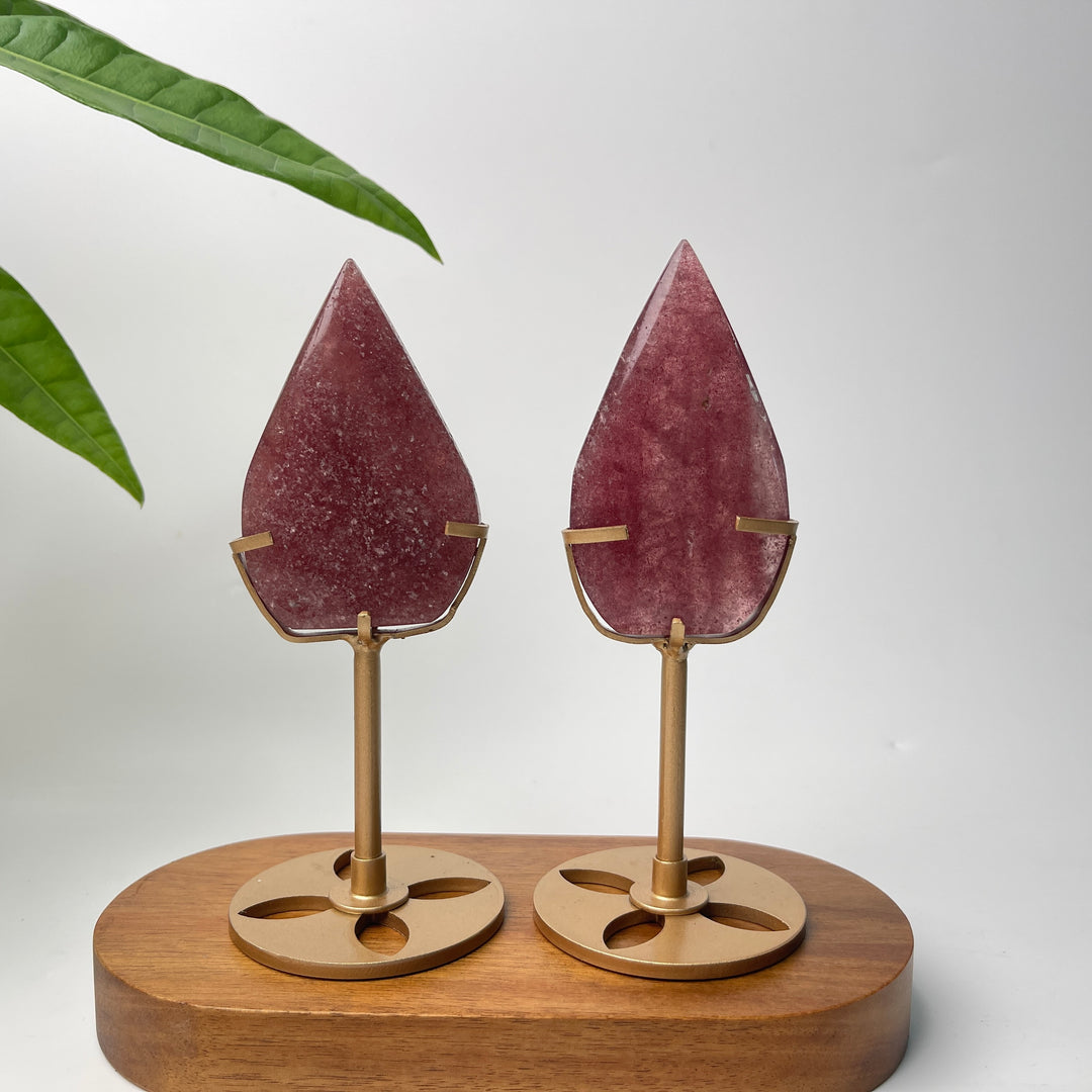 Unique,Natural Crystal Strawberry Quartz Teardrop With Stand