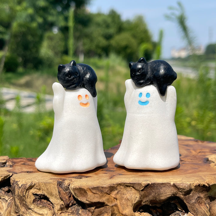 Natural Crystal White Jade Ghost With Cat Carving