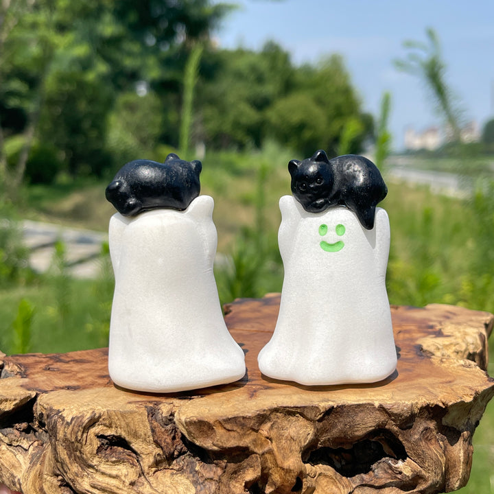 Natural Crystal White Jade Ghost With Cat Carving