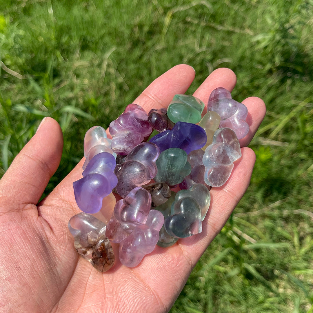 Natural Crystal Fluorite Mini Double Heart Carving