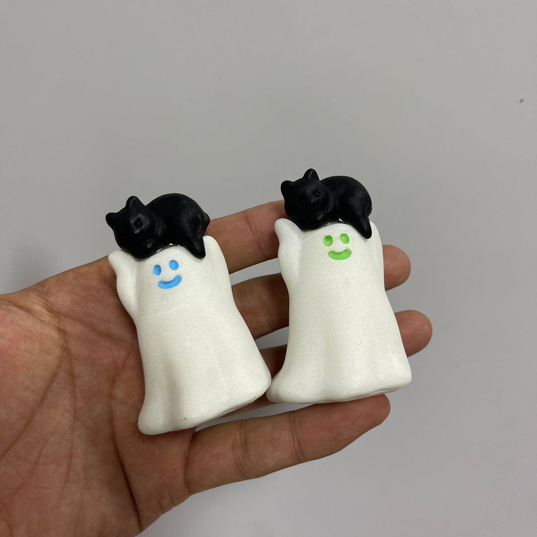Natural Crystal White Jade Ghost With Cat Carving