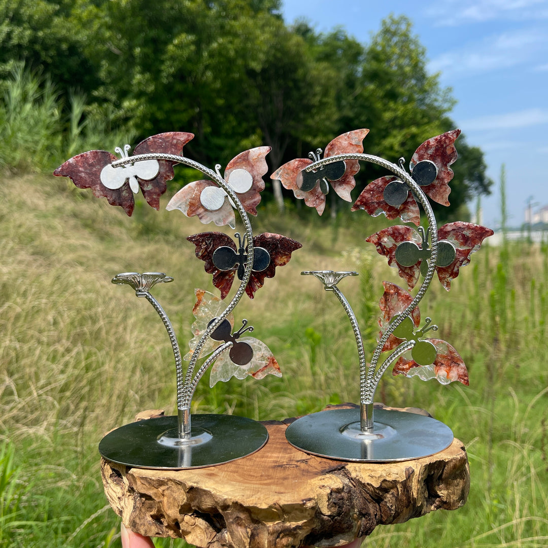 A Slightly Imperfect Natural Crystal Fire Quartz Butterfly Sphere Stand