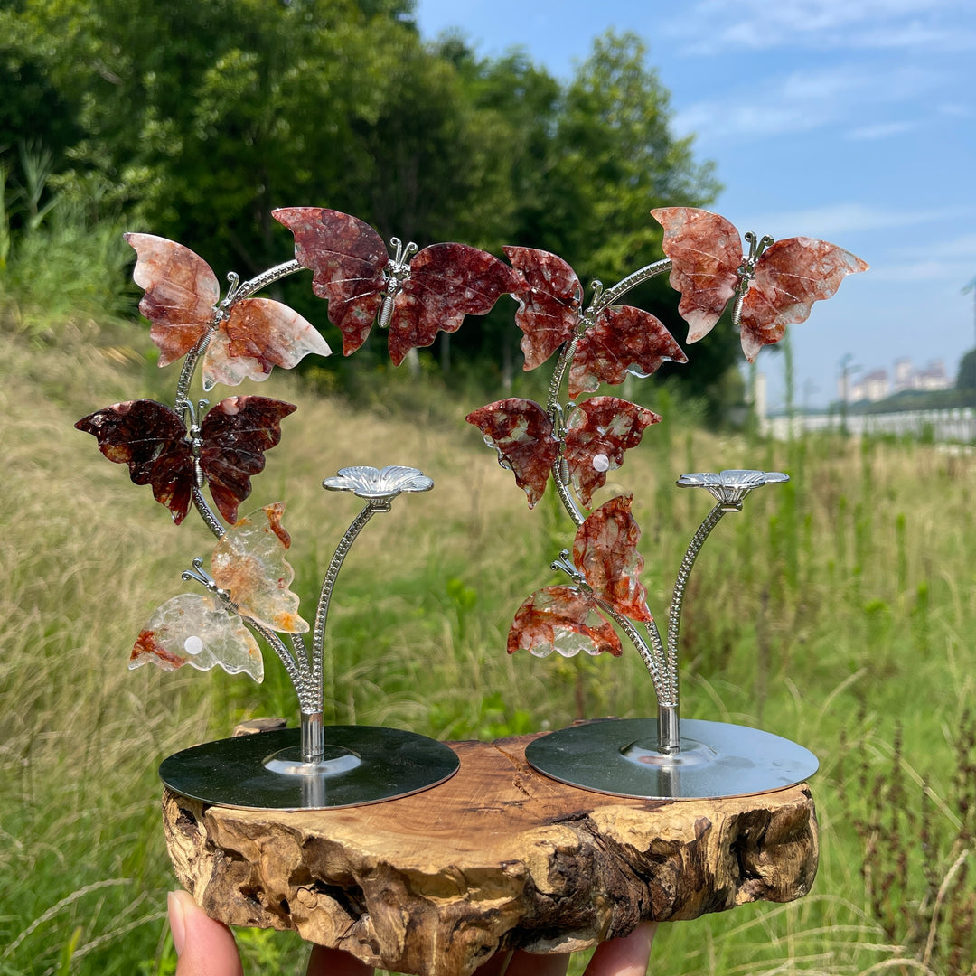A Slightly Imperfect Natural Crystal Fire Quartz Butterfly Sphere Stand