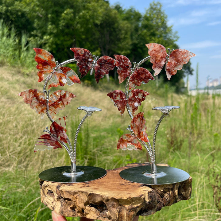 A Slightly Imperfect Natural Crystal Fire Quartz Butterfly Sphere Stand