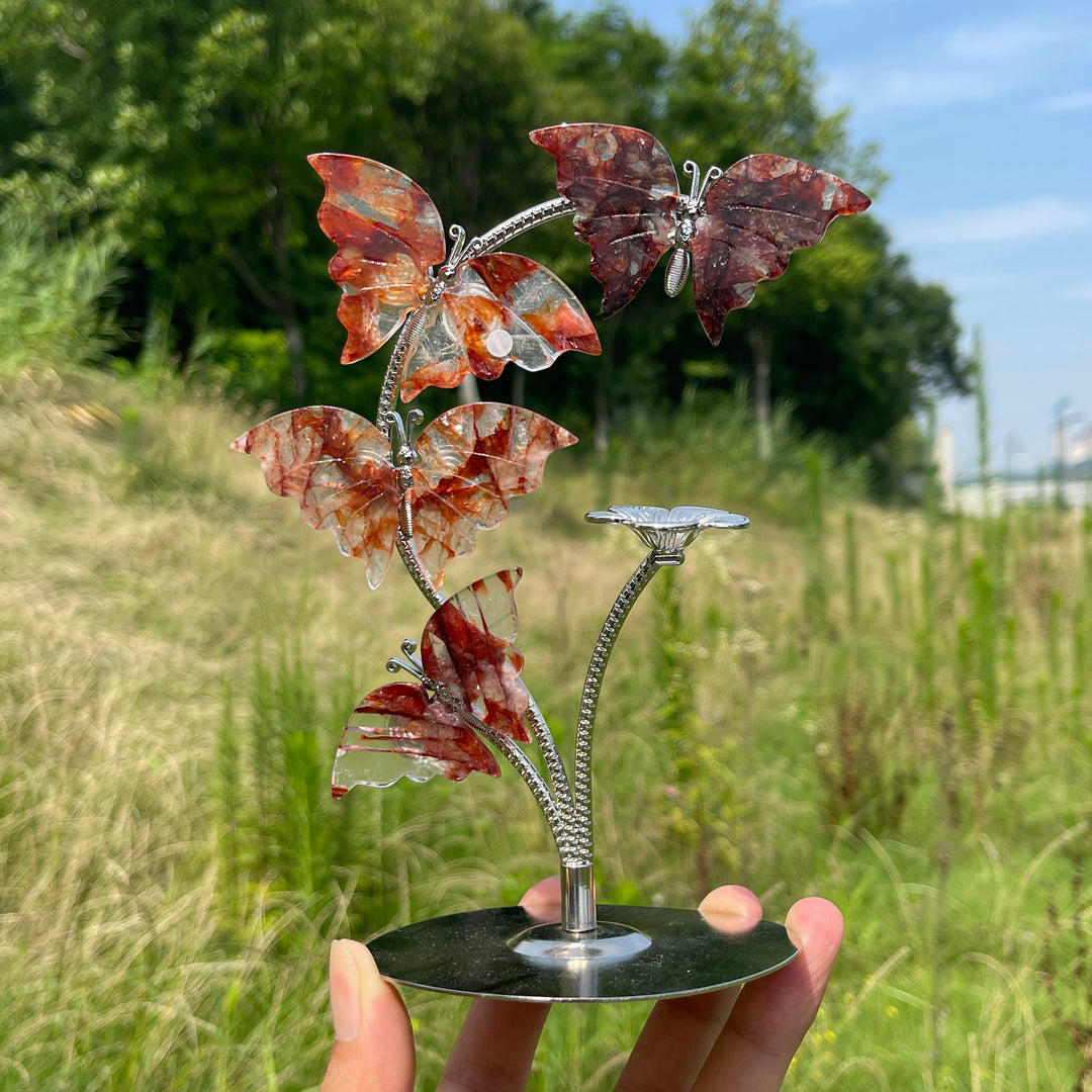 A Slightly Imperfect Natural Crystal Fire Quartz Butterfly Sphere Stand