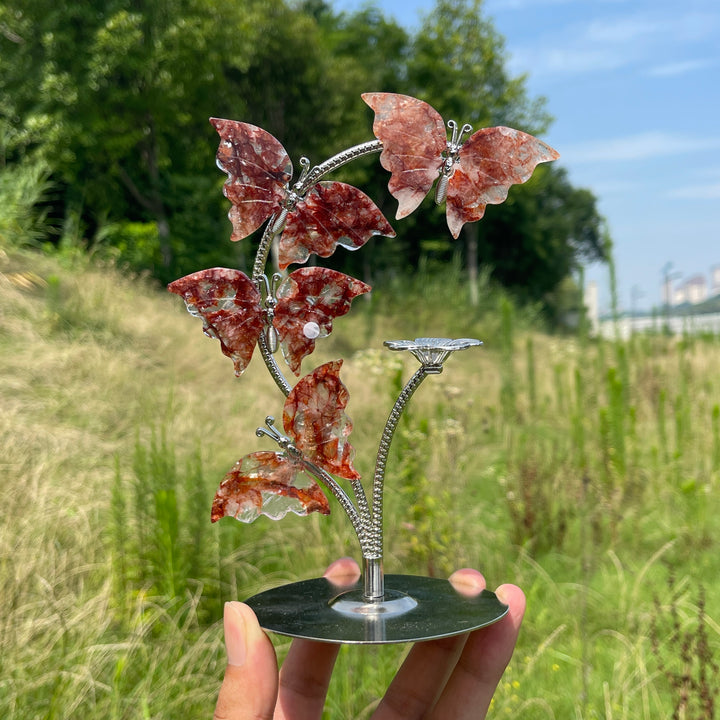 A Slightly Imperfect Natural Crystal Fire Quartz Butterfly Sphere Stand