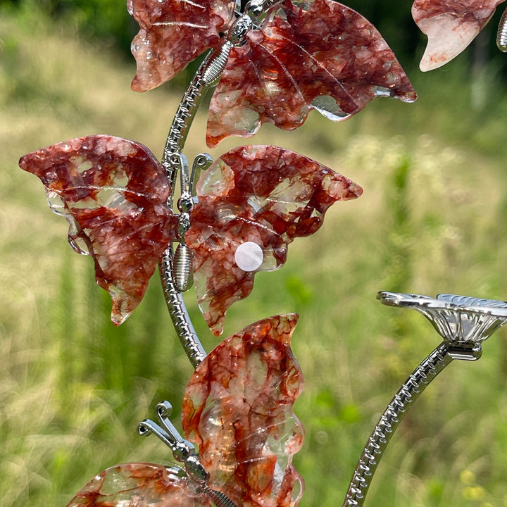 A Slightly Imperfect Natural Crystal Fire Quartz Butterfly Sphere Stand