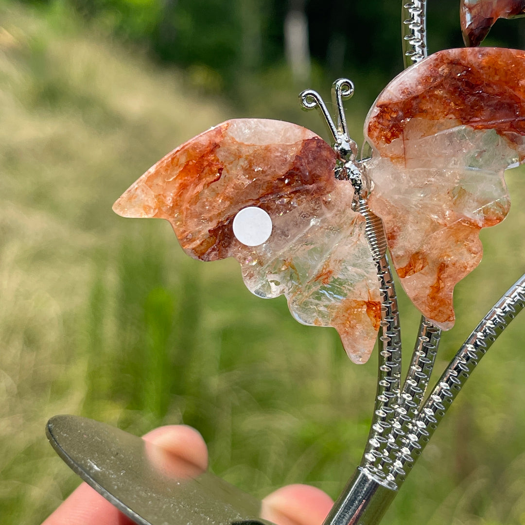 A Slightly Imperfect Natural Crystal Fire Quartz Butterfly Sphere Stand