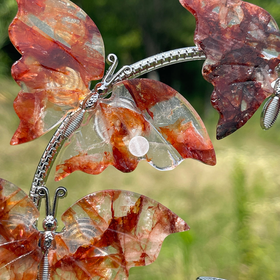 A Slightly Imperfect Natural Crystal Fire Quartz Butterfly Sphere Stand