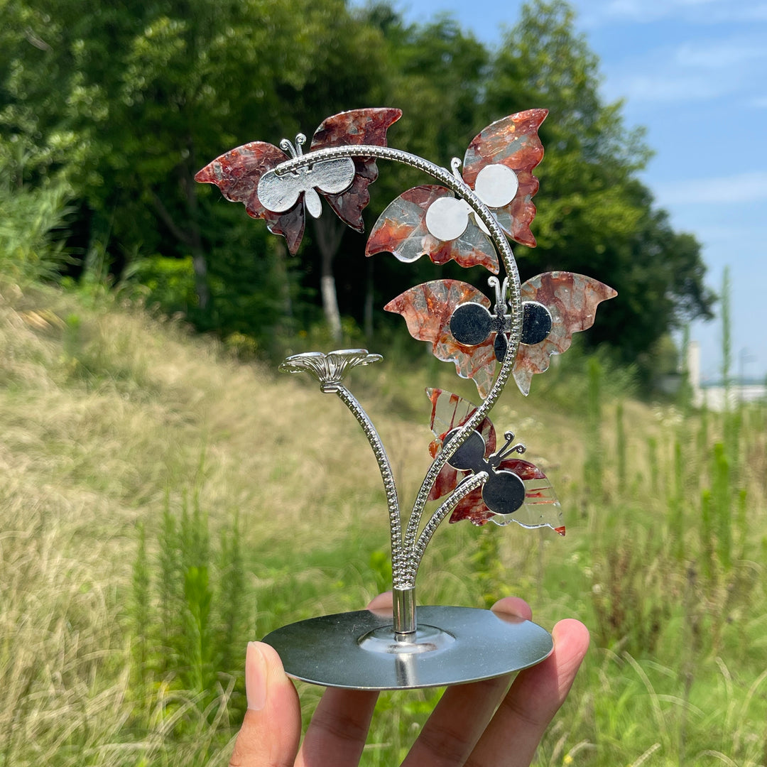 A Slightly Imperfect Natural Crystal Fire Quartz Butterfly Sphere Stand
