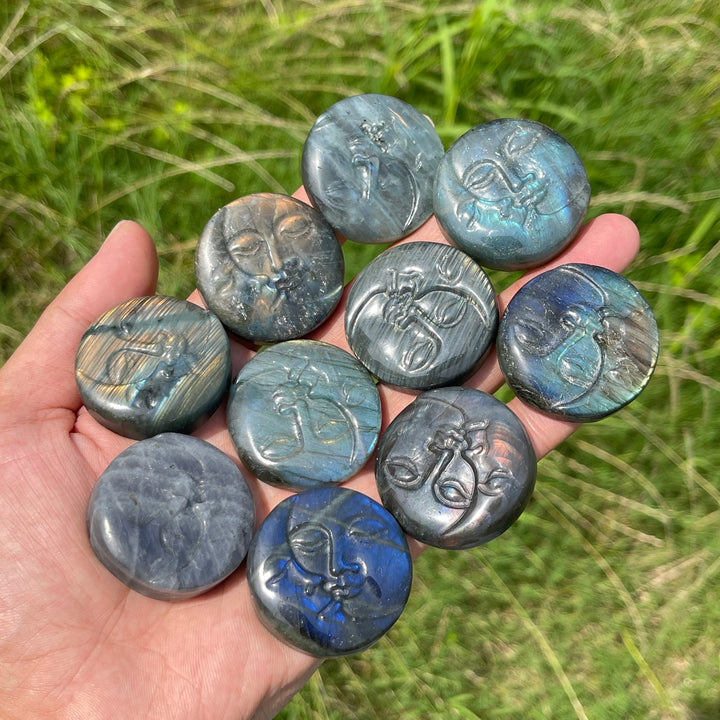 Natural Crystal Labradorite Moon Face Carving