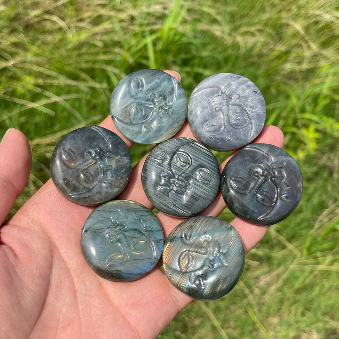 Natural Crystal Labradorite Moon Face Carving