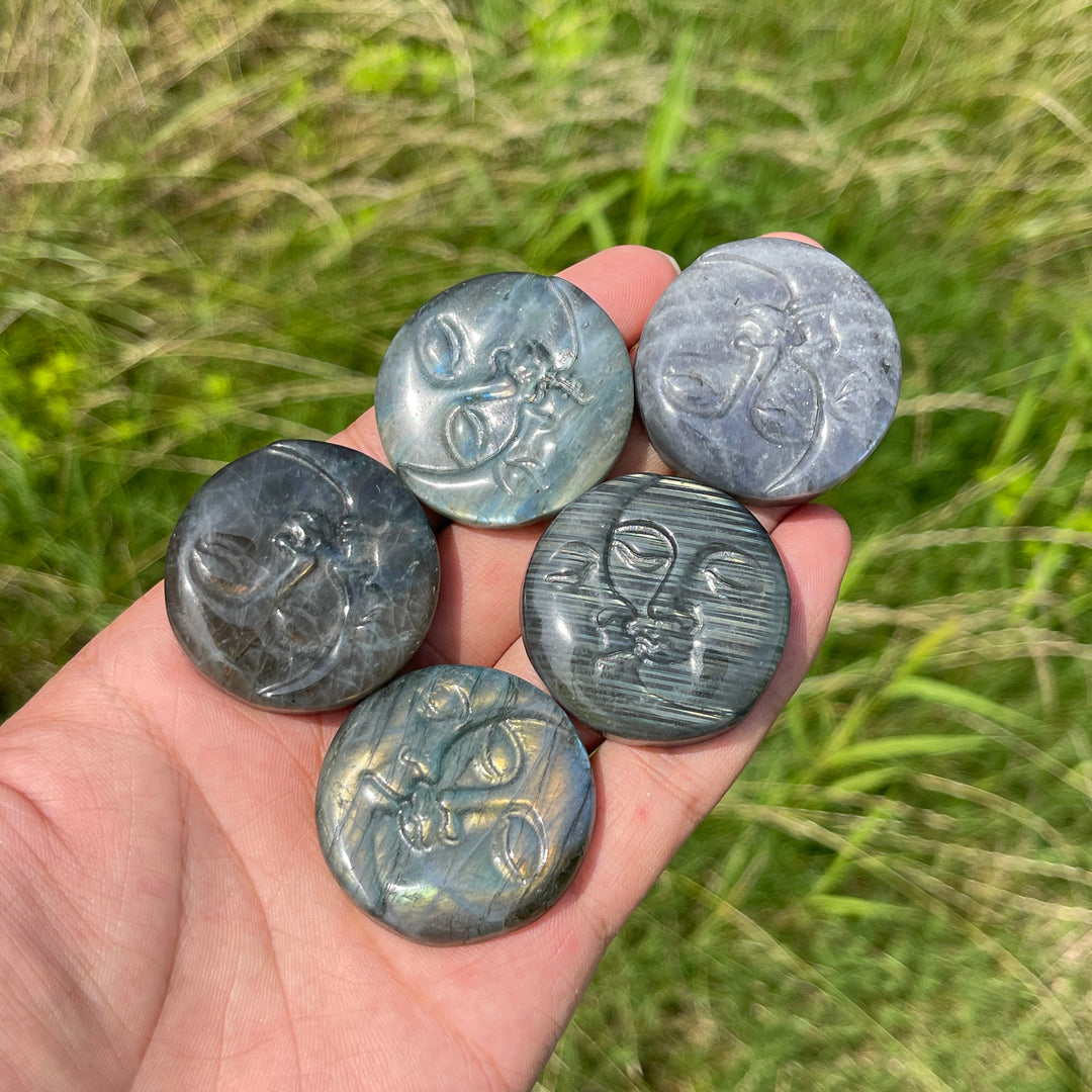 Natural Crystal Labradorite Moon Face Carving