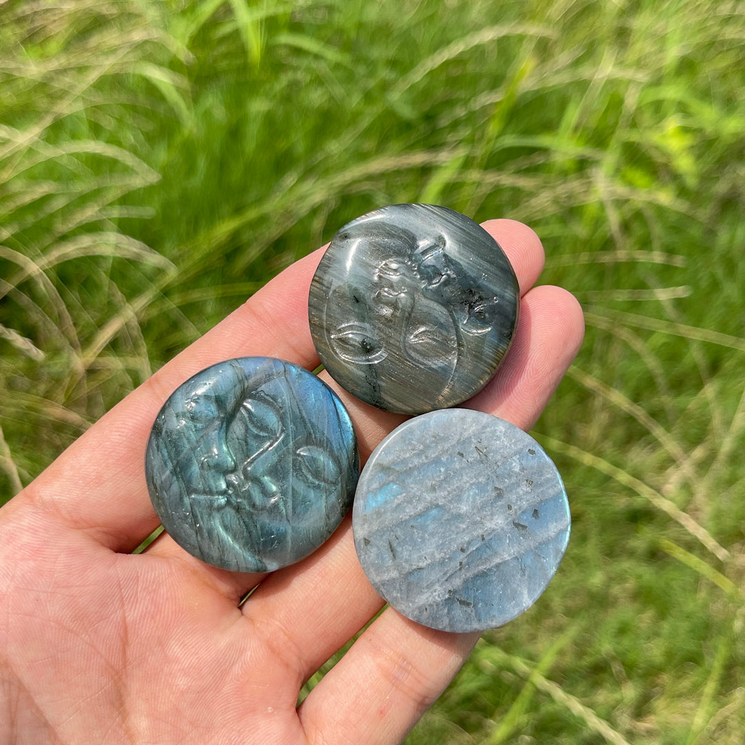 Natural Crystal Labradorite Moon Face Carving