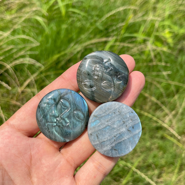 Natural Crystal Labradorite Moon Face Carving