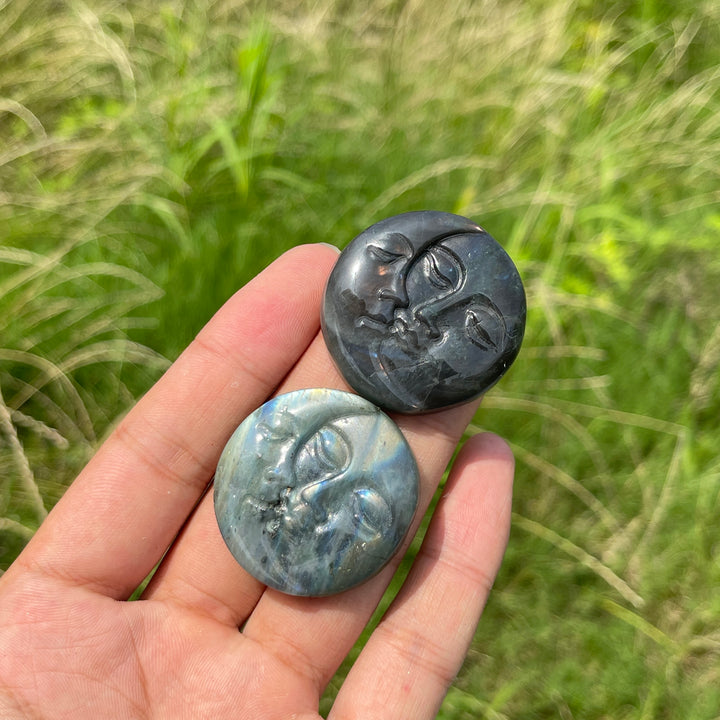 Natural Crystal Labradorite Moon Face Carving