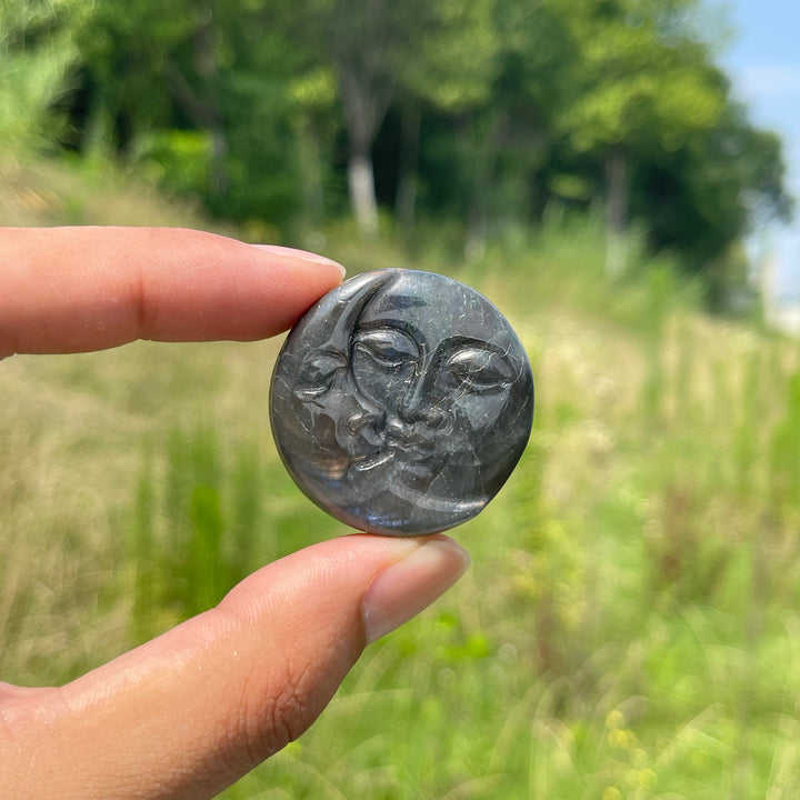Natural Crystal Labradorite Moon Face Carving