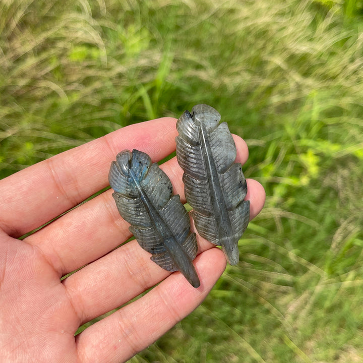 Natural Crystal Labradorite Feather Carving