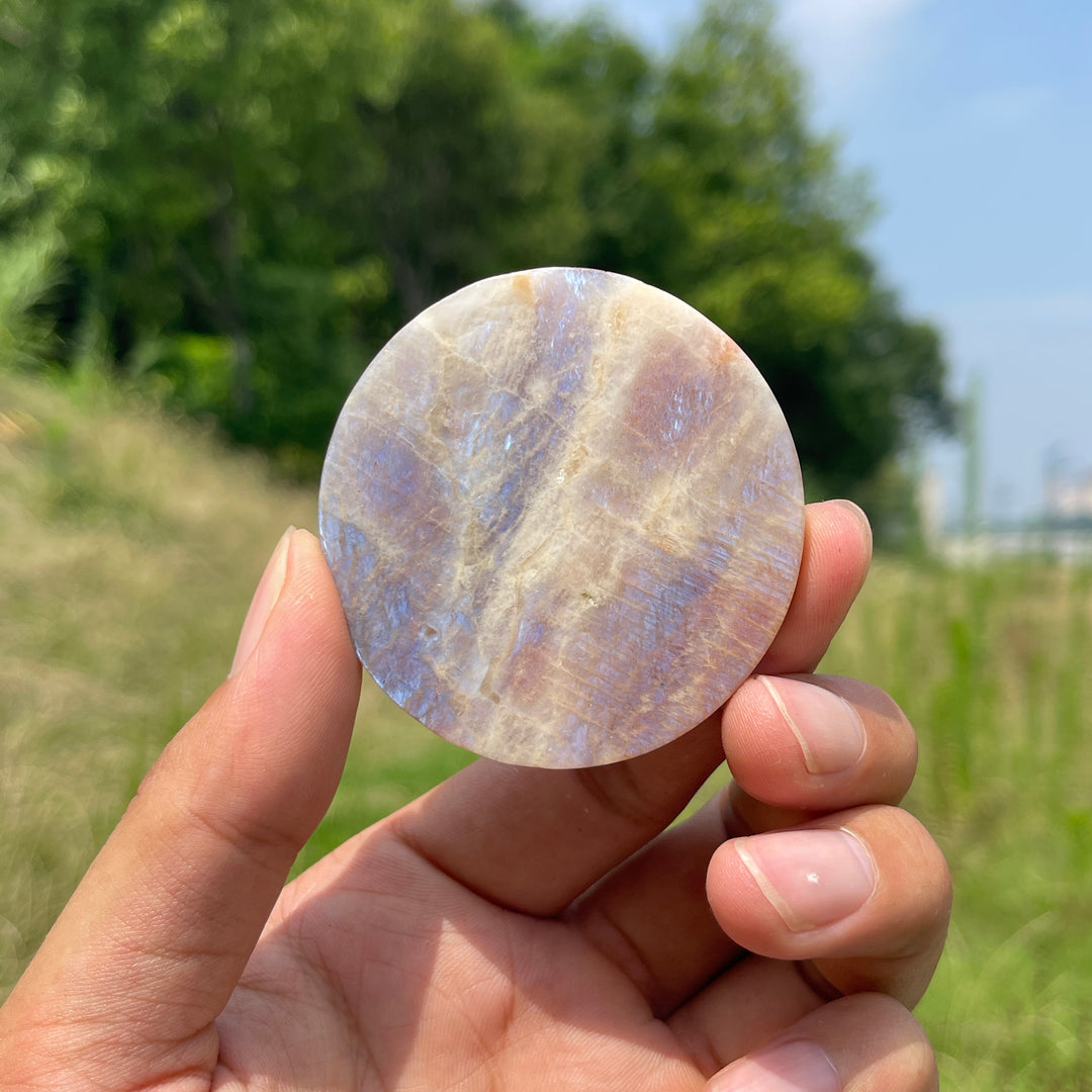 Natural Crystal Sunstone Moonstone All-Seeing Eye Disc Carving
